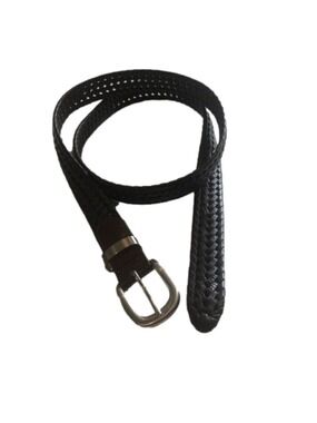 Leather belt. Reddish brown cordovan braided silvertone buckle. Size 42 unisex